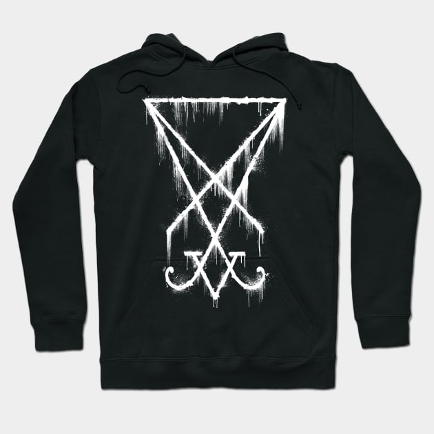 Lucifer Sigil - The Devil's Symbol White Grunge Hoodie by GAz